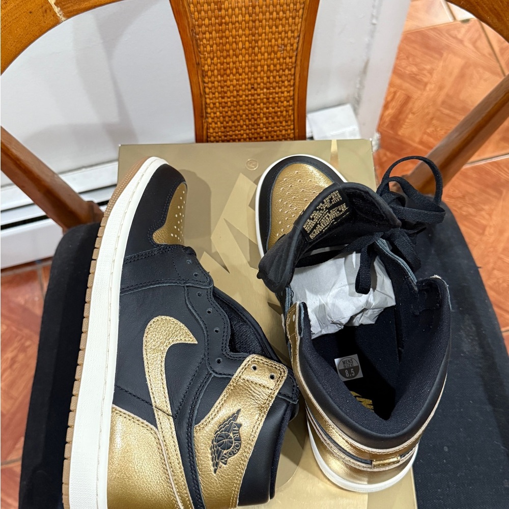 NEW Jordan Black and Gold High-Top Sneakers - Picture 3 of 11